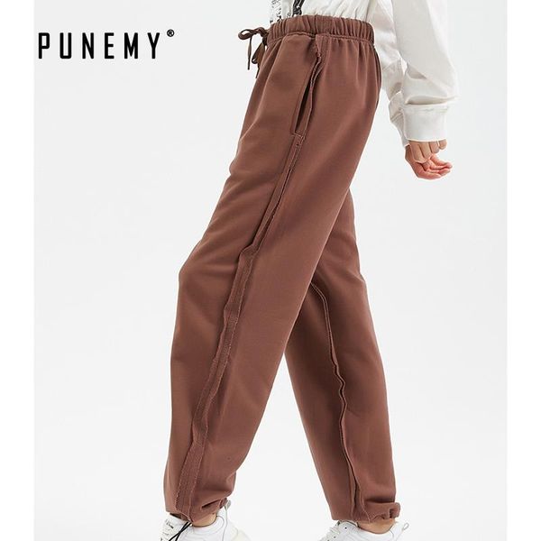 

men's pants hip hop retro men sweatpants streetwear joggers harajuku side striped cut vintage elastic ankle drawstring man's, Black