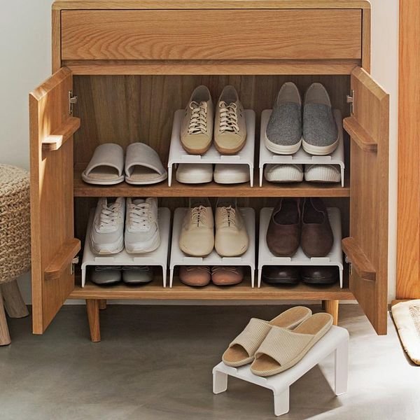 

two-layer plastic shoe rack white space saving storage organizer