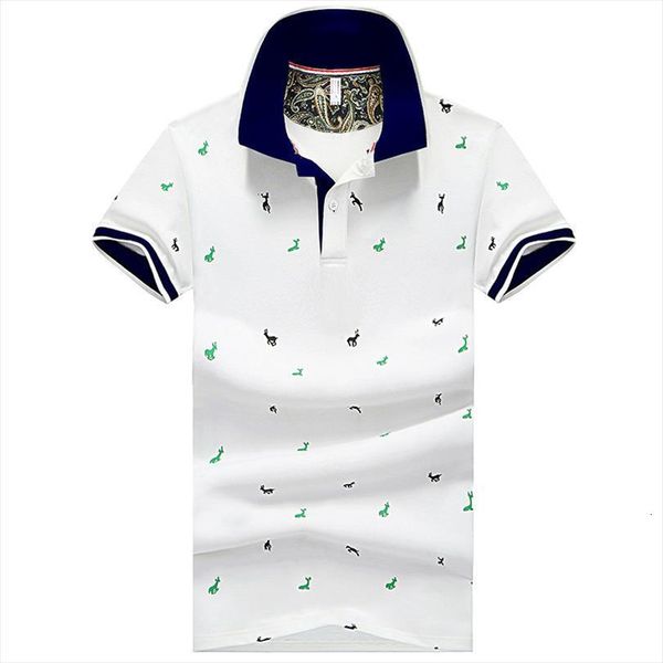 

summer short sleeve shirts print mens polos slim fit streetwear breathable casual business golf male clothing, White;black