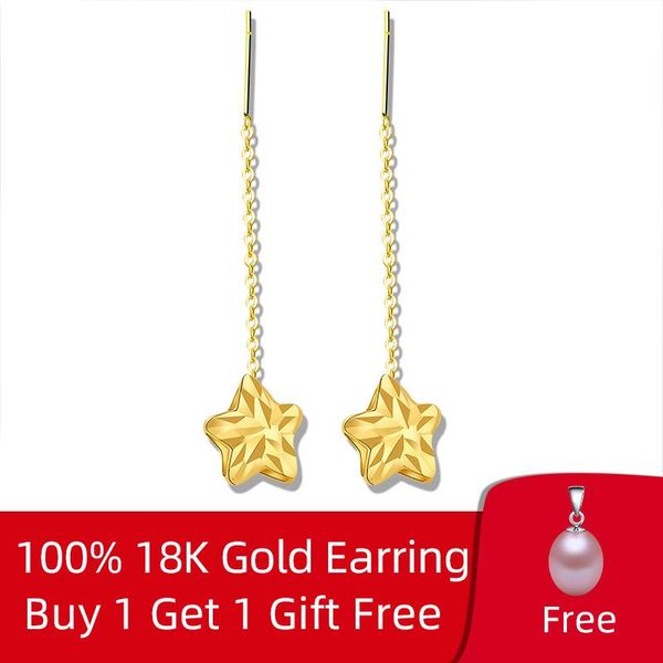 

xf800 real 18k yellow gold drop earrings pure au750 tassel chain for women wedding fine jewelry e369, Silver