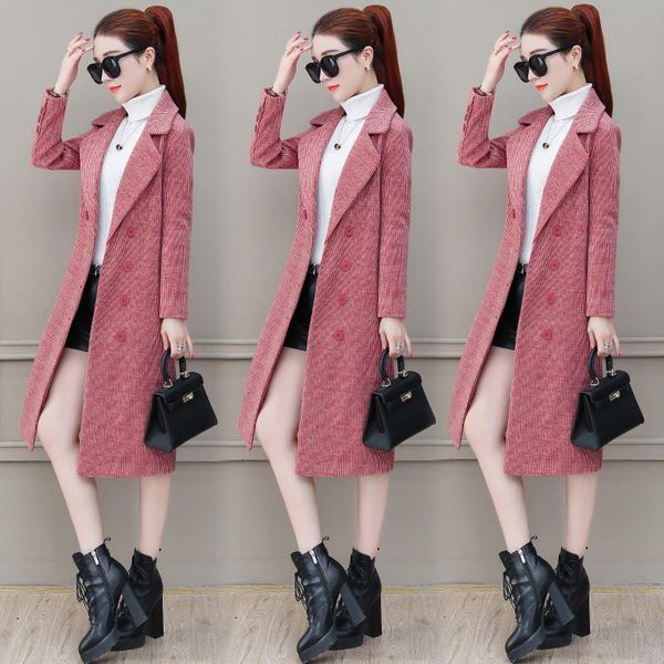

women's wool & blends plus size coats thick woolen coat female long winter women loose korean temperament slim jacket coa, Black