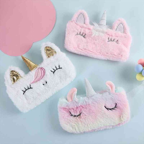 

women kawaii plush unicorn cosmetic bag case girl cartoon pencil winter color fur makeup storage lovely school supplies