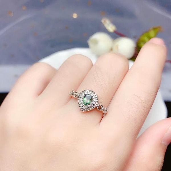 

cluster rings classic ring natural sapphire 925 sterling silver simple and delicate for lady, Golden;silver