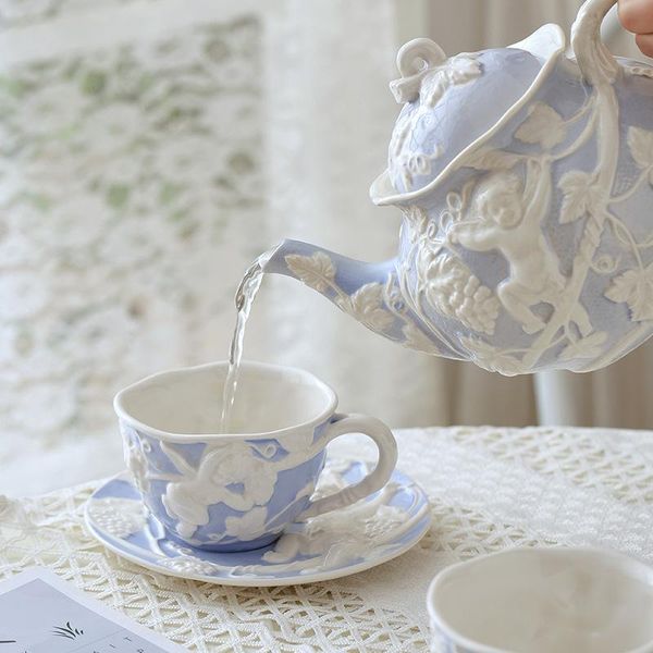 

mugs angel relief handmade ceramic coffee mug and saucer kettle set exquisite afternoon tea tableware cup home decoration