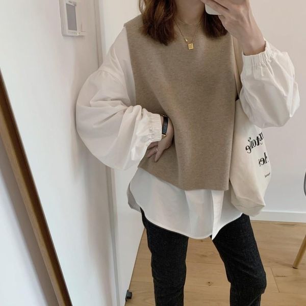 

women's vests christmas knitted vest sweater women korean casual o neck sleeveless autumn winter jumper elegant office pullover loose, Black;white