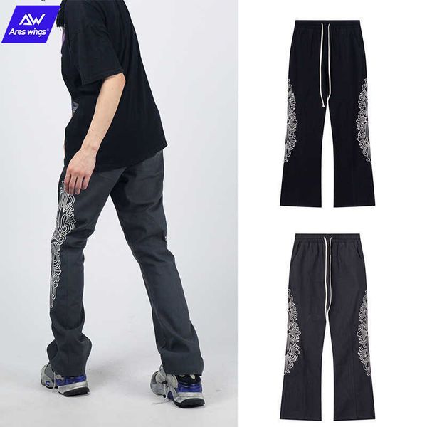 

autumn and winter 2021 men's casual pants embroidery cashew flower straight tube wide leg trend, Black