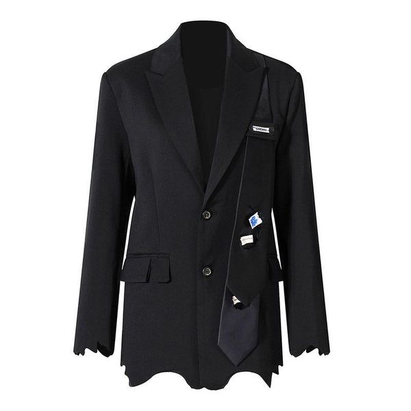 

women's suits & blazers seebeautiful irregular loose blazer coat notched long sleeve single breasted pocket patchwork fashion 2021 spri, White;black