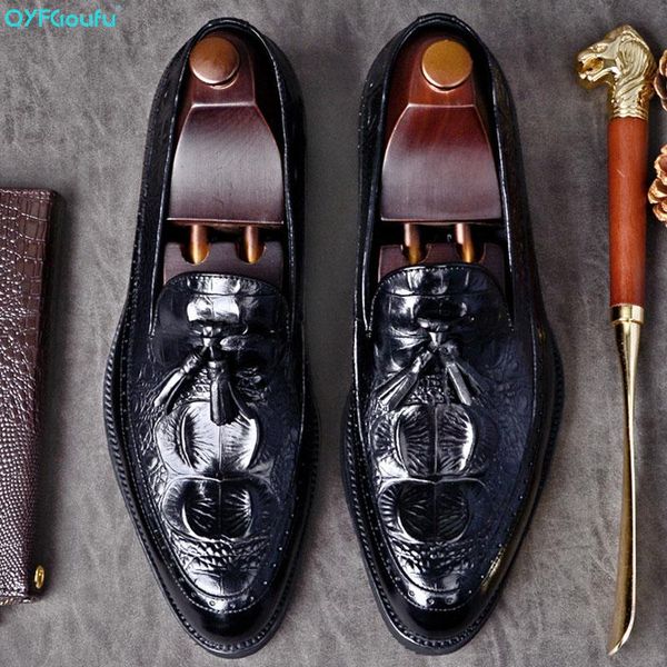

dress shoes qyfcioufu 2021 handmade crocodile fashion party wedding office tassel men's genuine leather oxford formal shoe, Black