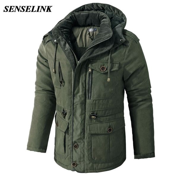 

winter thick warm jacket men casual thick hooded windproof parka solid color plus size multi pocket men jacket s-2xl 211204, Black
