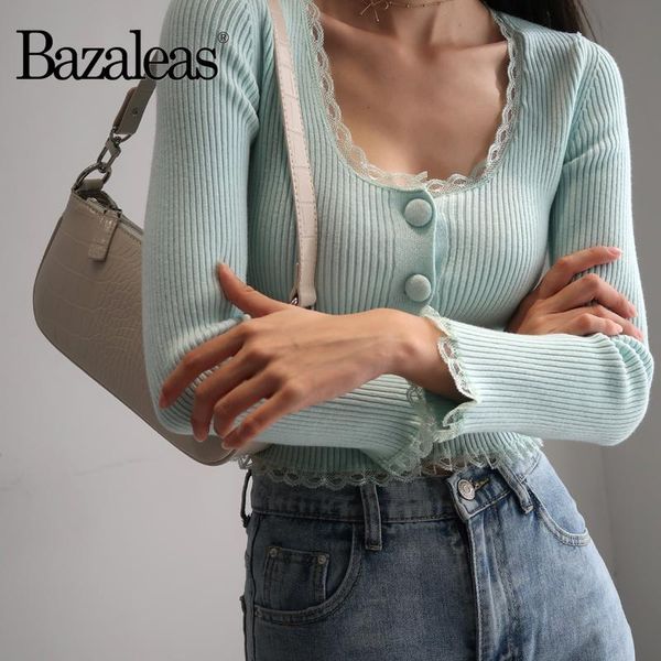 

women's knits & tees 2021 chic lace women sweater casual knitted vintage front buttons cardigan autumn cropped pull femme, White
