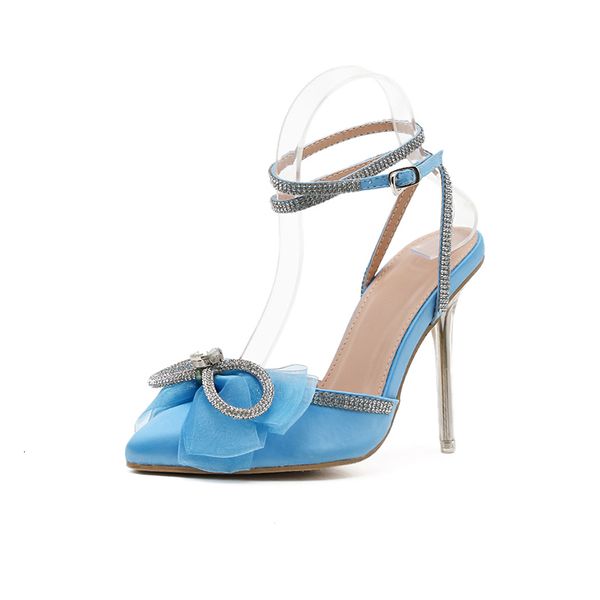 

2021 new elegant rhinestone women shoes bowtie bling string crystal high heels sandals summer party pumps size 35-42 hfdn, Black