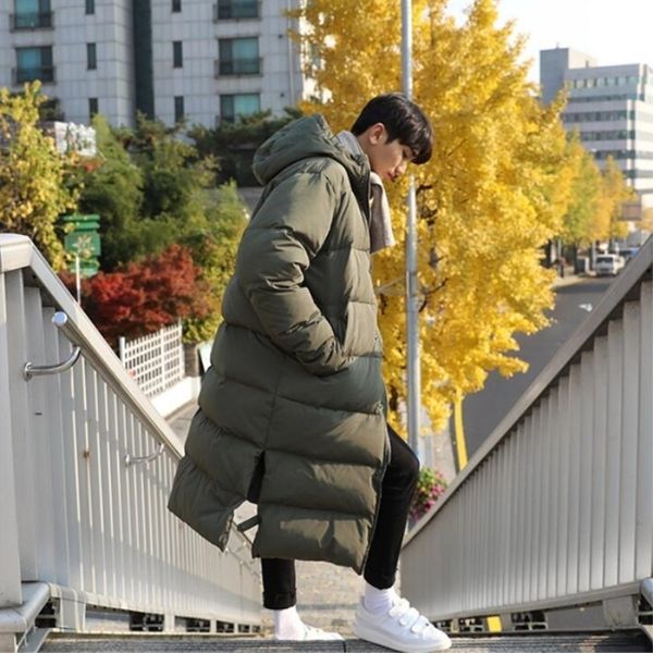 

winter korean edition men's wear even hat long male keep warm cotton-padded clothes loose large size cashmere thickened coat 210222, Black