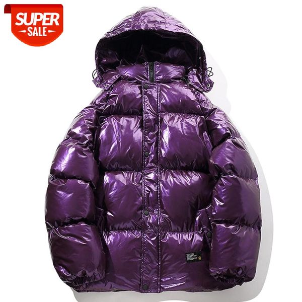 

Detachable Glossy Solid Mens Thick Hooded Parkas Down Jackets Hip Hop Streetwear Casual Padded Jacket Coats Harajuku Windbreaker #iY5m, Black