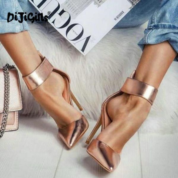 

dress shoes dropship golden patent leather pointed toe thin high heels pumps fashion ankle buckle women wild size 35-40, Black