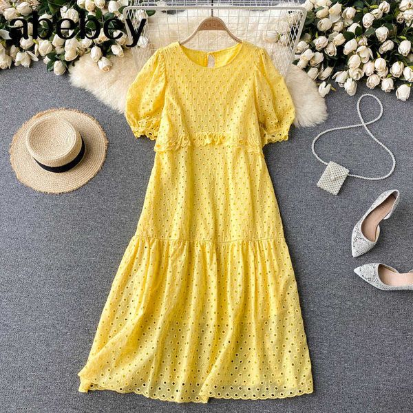 

women bohemian vacation dress korean ins elegant solid a-line dresses summer fashion hollow streetwear midi sundress 210715, Black;gray