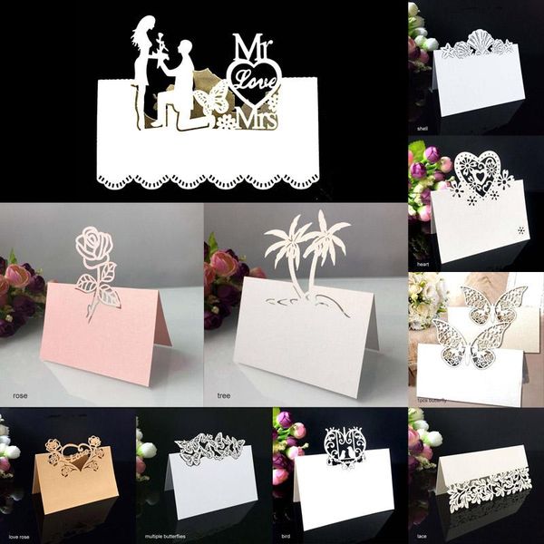 

greeting cards laser cut place heart shape 50 pcs table name card flower decoupage wedding event birthday party decor hollow pattern