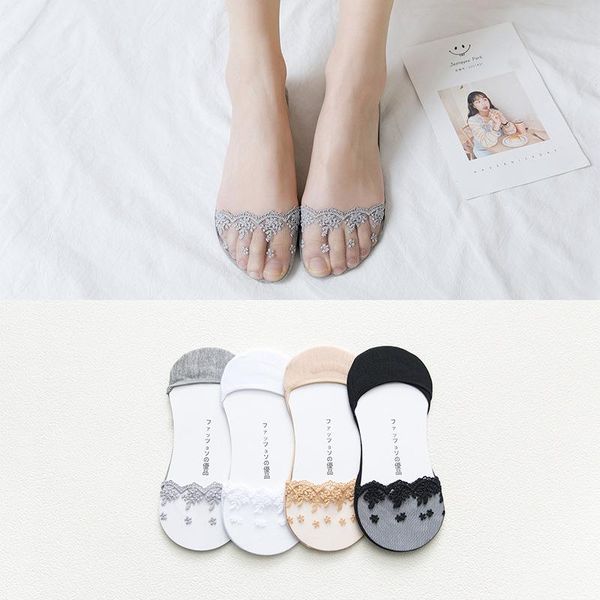 

women socks silicone slip invisible lace sock 35-39 socking christmas gift half socks for ladies, Black;white