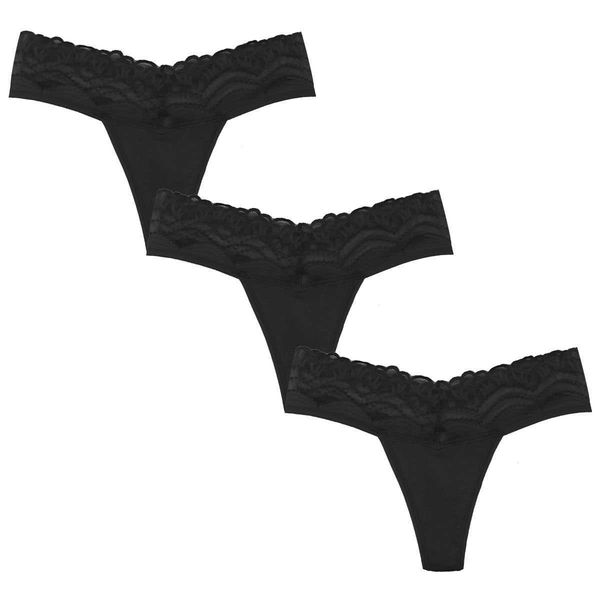 

women's panties 3pcs big waist lace thongs cotton soft underwear women tanga bielizna damska lingerie black, Black;white