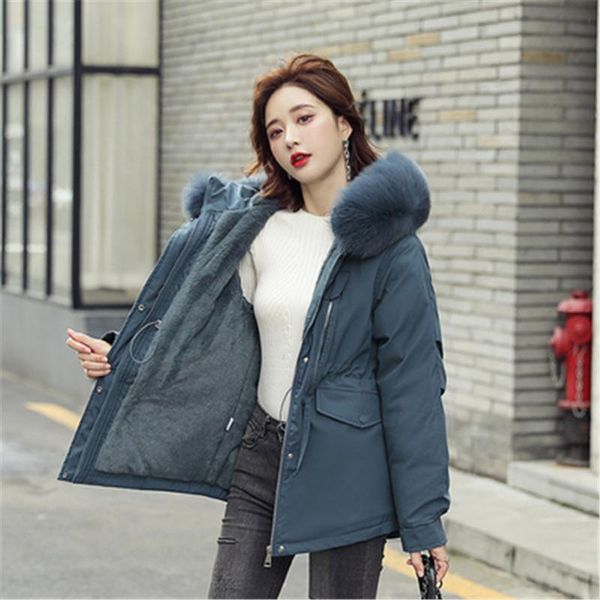 

women's jackets 2021 winter jacket wool liner long woman coat korean style hooded with fur collar slim plus size thick sold female park, Black;brown