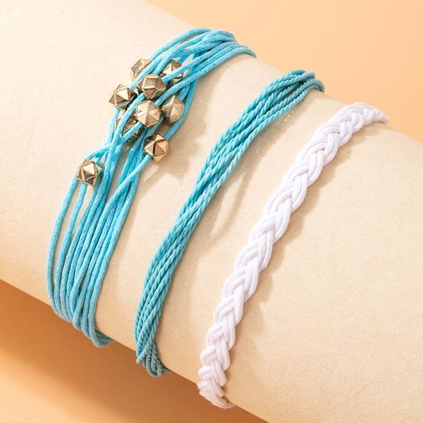 

charm bracelets 3pcs/set bohemai beaded rope for women colorful handwork weave multilayer adjustable 2021 fashion jewelry 20877, Golden;silver