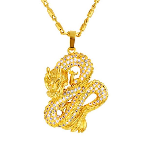 

pendant necklaces vamoosy vintage stereoscopic dragon shape for women 24k gold color chain men necklace jewelry gifts, Silver
