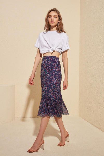 

skirts trendyol pattern gauze knitted skirt twoss20et0156, Black