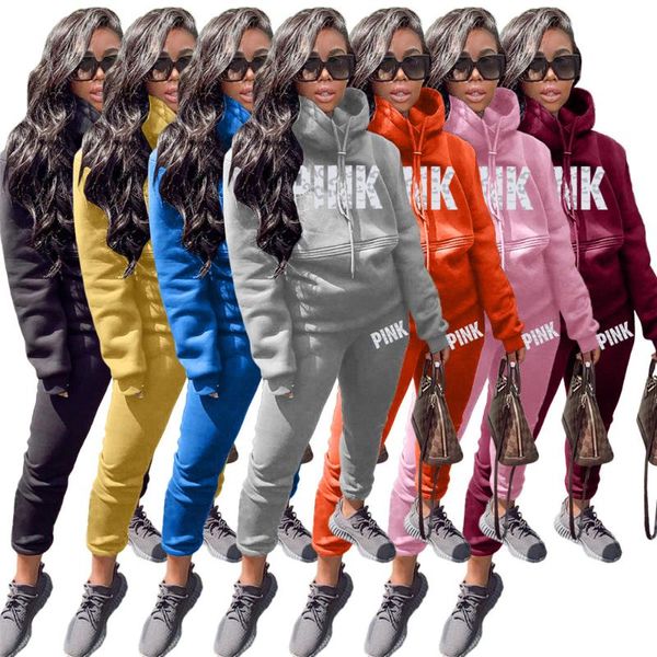 

women's two piece pants street wear tracksuit women fashion hooded pullover casual letter pattern set wholesale drop, White