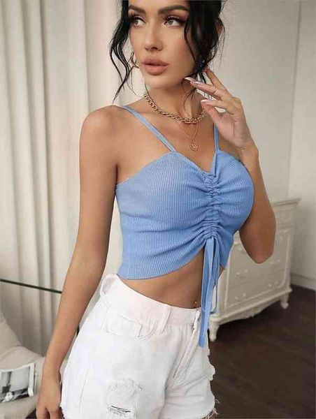 

on summer women knit lace up drawstring front knit crop femme backless y2k tank streetwear camisole shirts, White