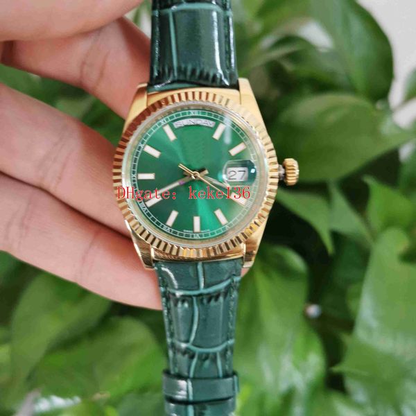 

bp maker watches men wristwatches 36mm green dial yellow gold alligator leather strap eta 2836 movement mechanical automatic mens watch, Slivery;brown