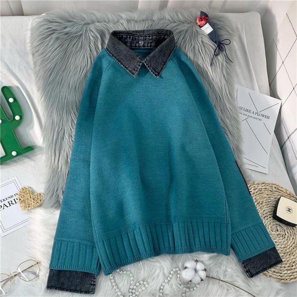 

autumn winter women clothes knitted pullover sweater women shirt collar fake two-piece female sweater bottoming shirt y218, White;black