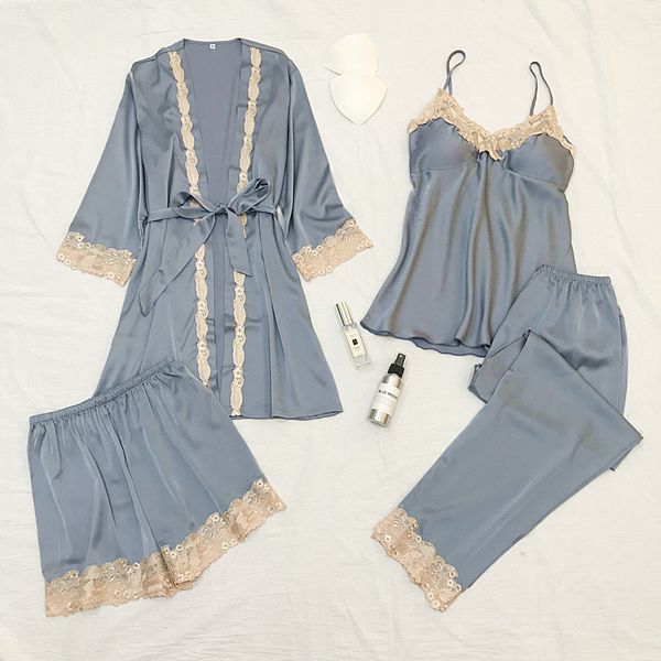 

gray women 4pcs pajamas. what'd you change for trim v-necklace. zi4i, Black;red