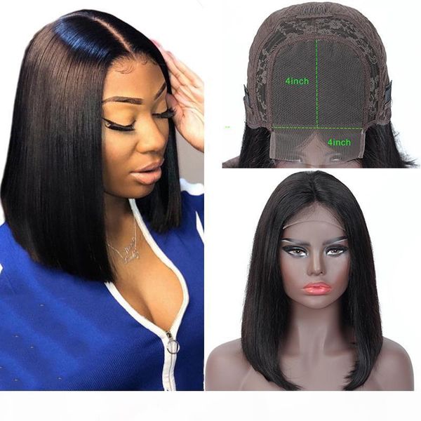 

4x4 lace bob straight hair wigs brazilian virgin hair straight lace front human hair wigs swiss lace frontal wig gaga queen, Black;brown