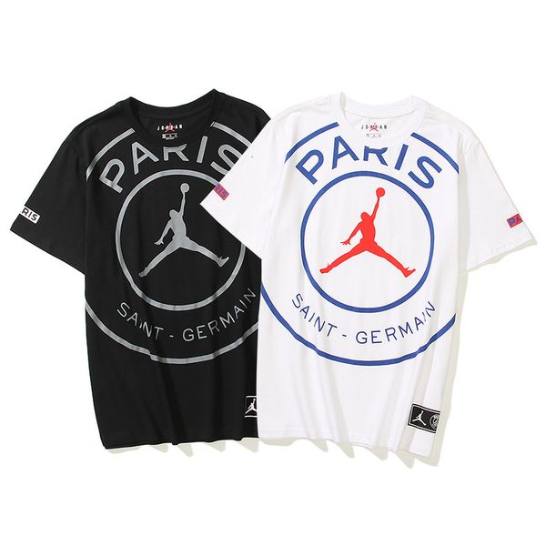 

fashion t shirt summer chest circle letter jumpman large print short sleeve men's and women's round neck loose top, White;black