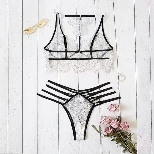 

new sexyy female lace lingerie set lace trim halter neck sling sm costume see-through allure erotic underwear nightwear