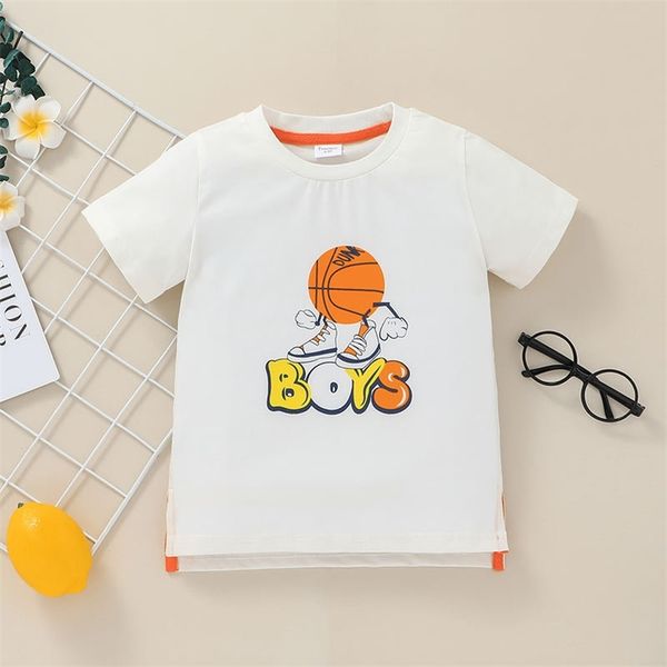 

summer children casual cotton short sleeve o neck print cartoon basket ball fashion baby girl or boys t-shirt 1-8t 210629, Blue