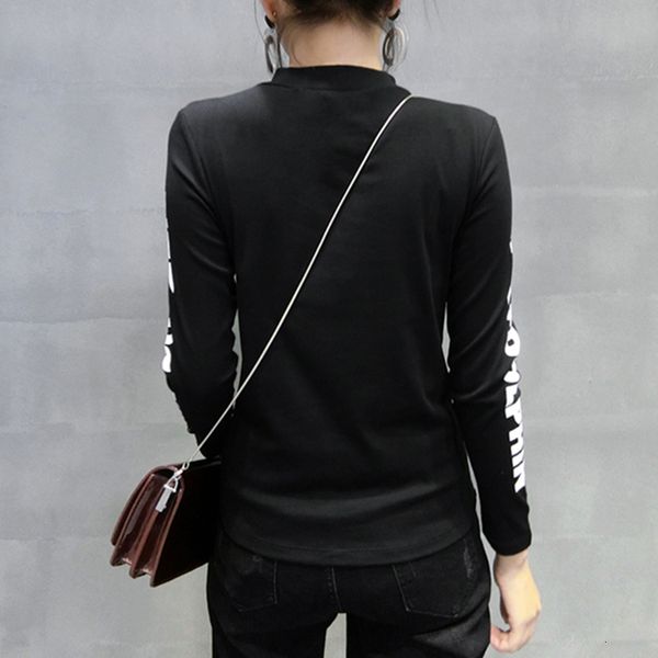 

2021 new fall winter european clothes t-shirt chic print letter ropa mujer casual cotton with fleece bottoming shirt tees t00805a 3j4n, White