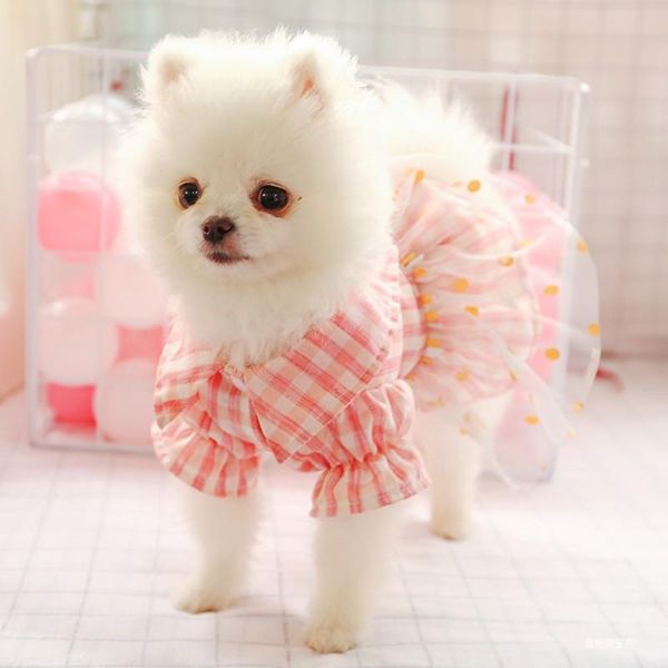 

dog apparel summer dresses plaid princess fairy tulle pet skirt clothes for small pets xs s m l xl