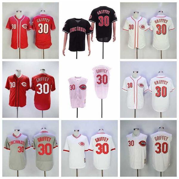 

retro men baseball vintage 30 ken griffey jr jersey 1976 2000 retire pullover flexbase all stitched pinstripe team red white grey black