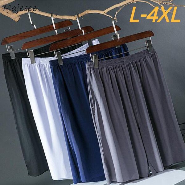

men sleep bottoms summer ice-silk breathable home shorts thin solid elasticity plus size 4xl casual male loungewear loose beach, Black;brown