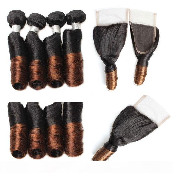 

10a ombre spring curl bundles with closure two tone color 1b 4 spring curl ombre hair extensions with part lace closure, Black