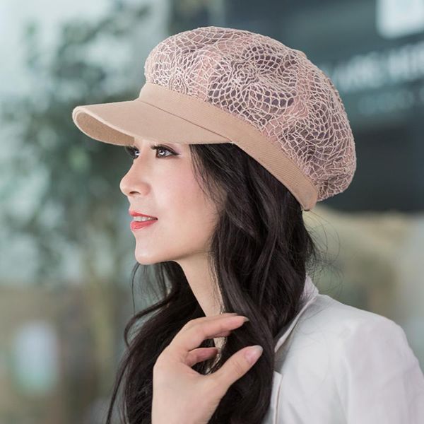 

wide brim hats summer ladies hat sun protection fashion lace octagonal thin mesh cap outdoor shopping travel caps, Blue;gray