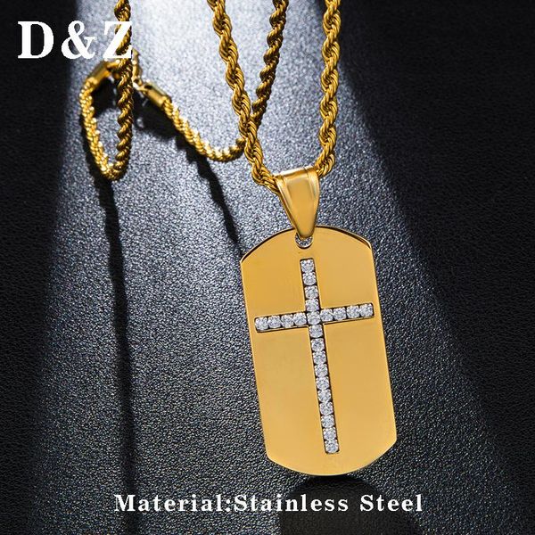 

pendant necklaces d&z 316l stainless steel geometric with rhinestone cross necklace men religion jewelry, Silver