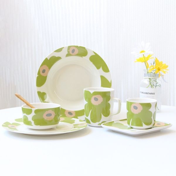 

finnish tableware flower cups, dishes, plates, small fresh poppy series tableware, korean ceramic plates