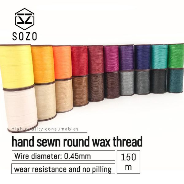 

yarn sozo 0.45mm hand sewn round wax thread 150m sewing line leather craft tool 20 colors, Black;white