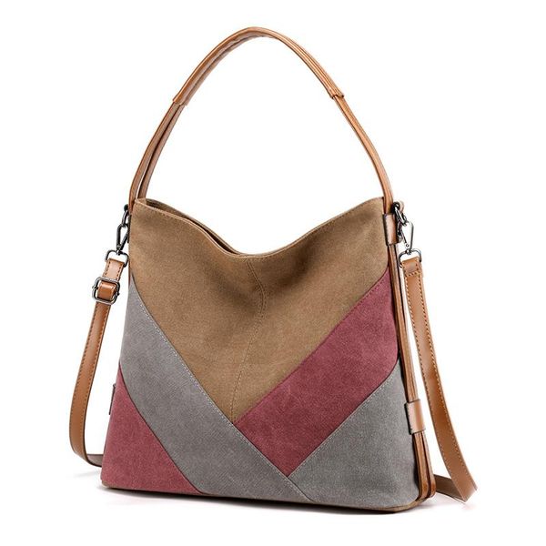 

evening bags patchwork canvas messenger bag for women design 2021 trend vintage casual tote shoulder large capacity handbag