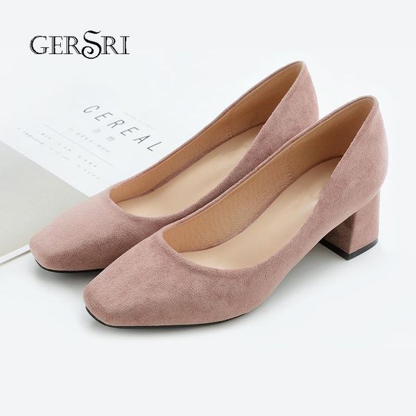 

dress shoes gersri square toe wome pumps 5cm thick heels simple style office single all-match ladies high, Black
