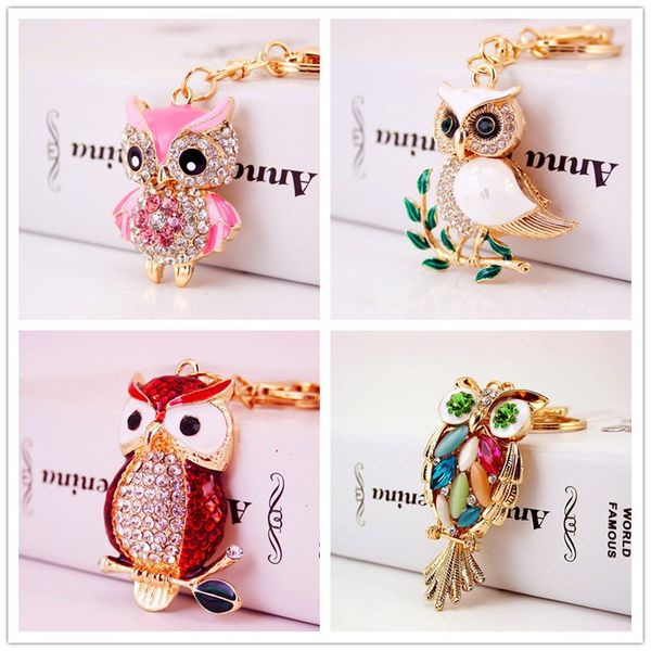 

cute cartoon diamond owl car key chain womens bag accessories animal metal key ring pendant dropshippingdio chan contact, Silver