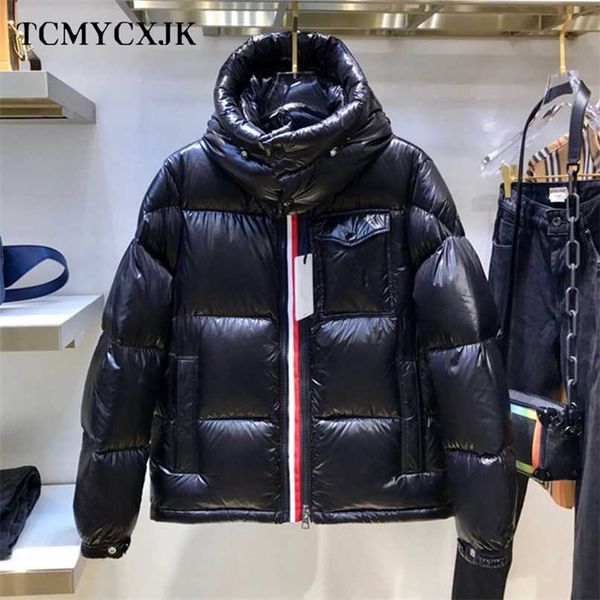 

winter men's hooded casual down jacket thick and warm men's winter clothing black waterproof double row zipper padded coat 211204