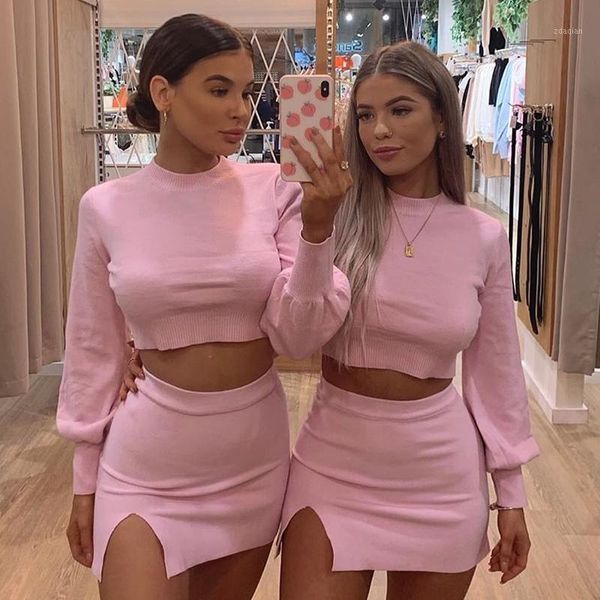 

women's sweaters foridol vintage lantern sleeve pullovers sweater women cropped casual pink autumn winter knitted streetstyle 2021, White;black