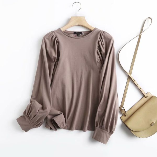 

2021 new arrival black coffee lantern shirt casual female pure color shirts s0uh, White;black
